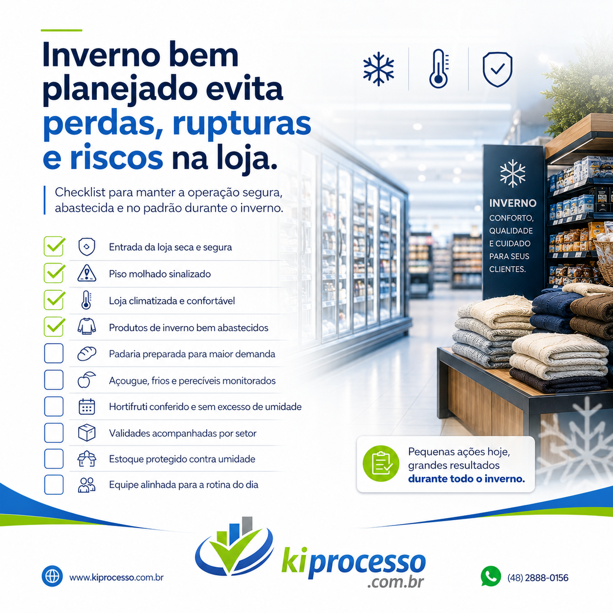 Checklist digital de inverno para supermercados — controle de estoque, prevenção de perdas e rupturas com o KiProcesso