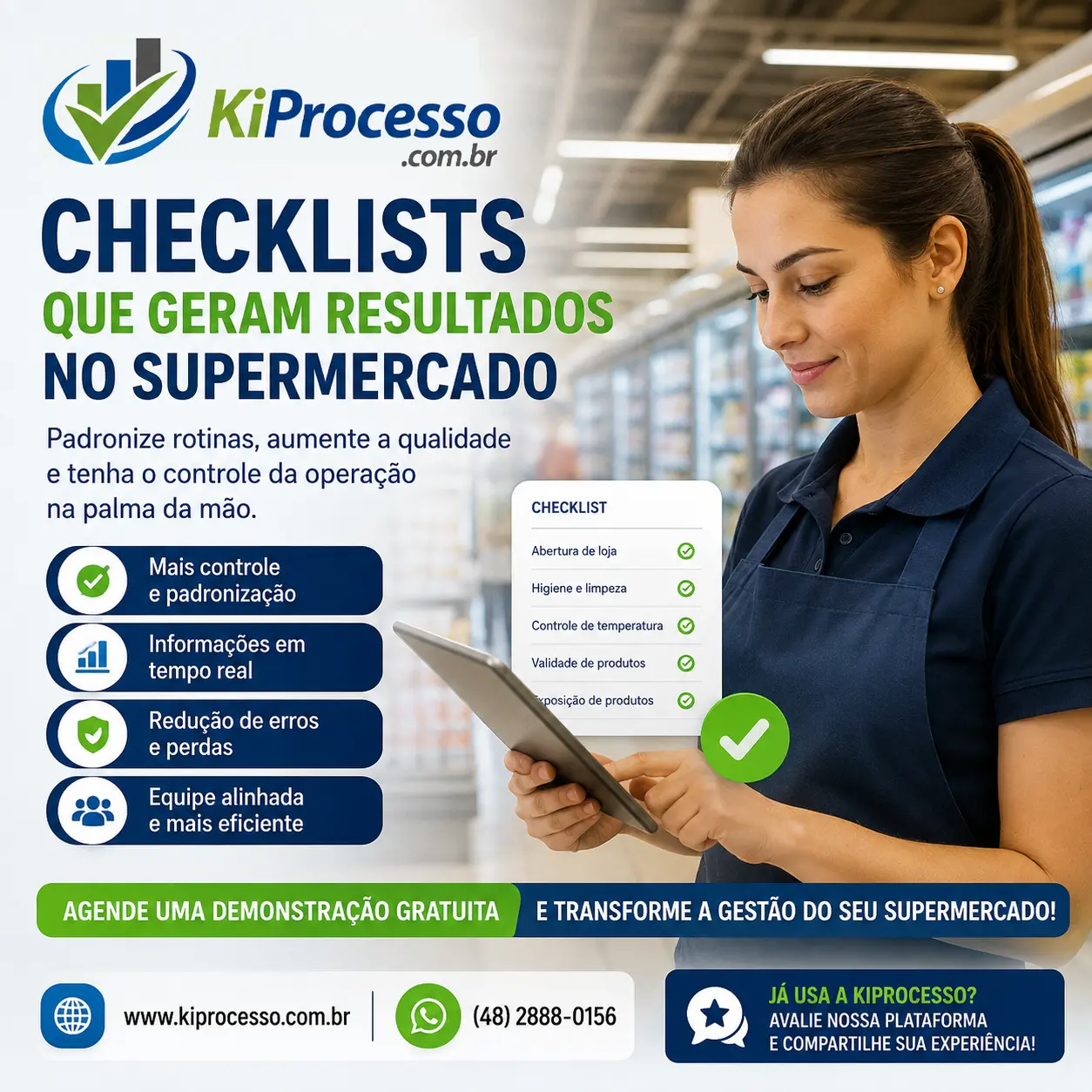 Checklist fácil para supermercado em Chapecó — KiProcesso padroniza rotinas, reduz perdas e aumenta a produtividade da loja
